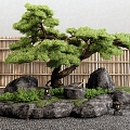 New Chinese Style Pine Stone Courtyard Scrib Landscape Landscape Courtyard Micro Landscape Water Bowl Fence 3d model