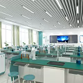 School Science Laboratory With Lab Tables Equipment Periodic Table Cabinets and Bright Windows