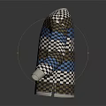 Long Sleeved Round Neck Sweater With Checkerboard And Striped Blue Brown Beige Pattern