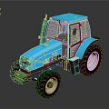 Blue Agricultural Tractor With Enclosed Cab Large Black Wheels And Exterior Design