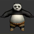 Animated Panda Game Movie Character With Black White Body Green Eyes And Striped Pants
