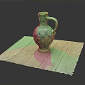 Decorative Ceramic Pitcher With Blue Base And Gold Dot Pattern On Wooden Board 3d model