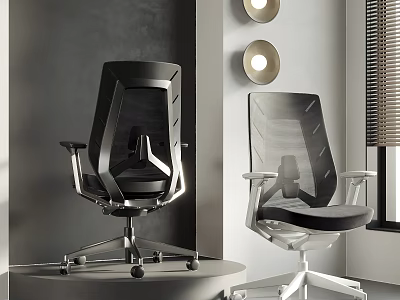 Modern Black And White Office Chairs With Mesh Back And Metal Frame In Minimalist Interior 3d model