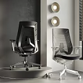Modern Black And White Office Chairs With Mesh Back And Metal Frame In Minimalist Interior
