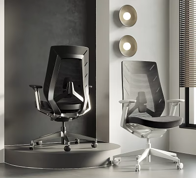 Modern Black And White Office Chairs With Mesh Back And Metal Frame In Minimalist Interior 3d model