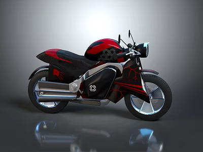 Red and Black Modern Motorcycle With Stylish Body Against Gray Background 3d model
