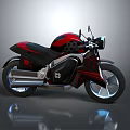 Red and Black Modern Motorcycle With Stylish Body Against Gray Background