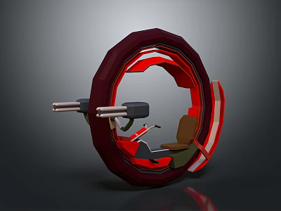 Red Circular Commercial Equipment Featuring Mechanical Arms And Seating Structure 3d model