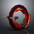 Red Circular Commercial Equipment Featuring Mechanical Arms And Seating Structure 3d model