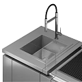Modern Stainless Steel Kitchen Cabinets With Wooden Countertop Sink And Faucet