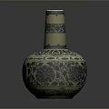 Traditional Ceramic Vase With Blue Green Carved Floral Patterns And Sculptural Details