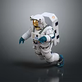 3D Model Of Astronaut Running In White Spacesuit With Gold Helmet And Blue Gloves 3d model