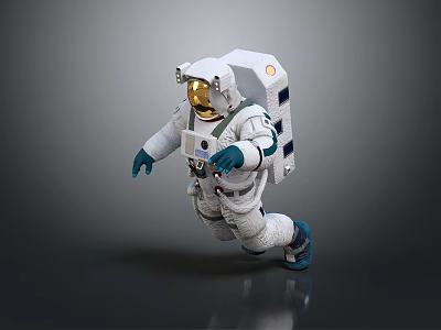 3D Model Of Astronaut Running In White Spacesuit With Gold Helmet And Blue Gloves 3d model