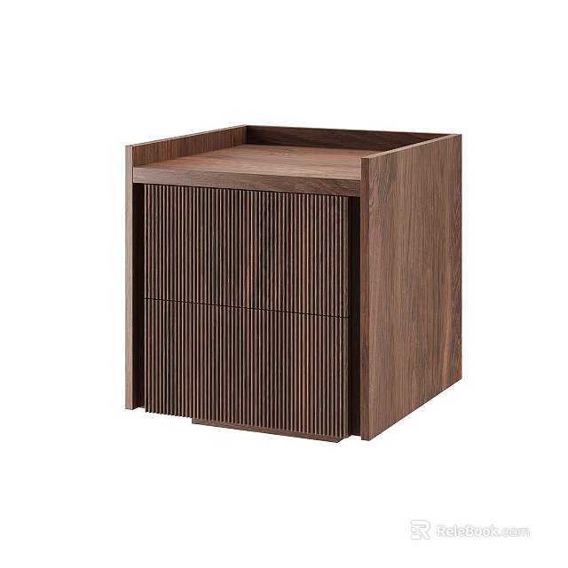 Modern Walnut Wooden Decorative Cabinet With Vertical Slat Doors And Storage Function 3d model