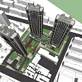 High Rise Residential Buildings Featuring Central Green Courtyard In Urban Setting