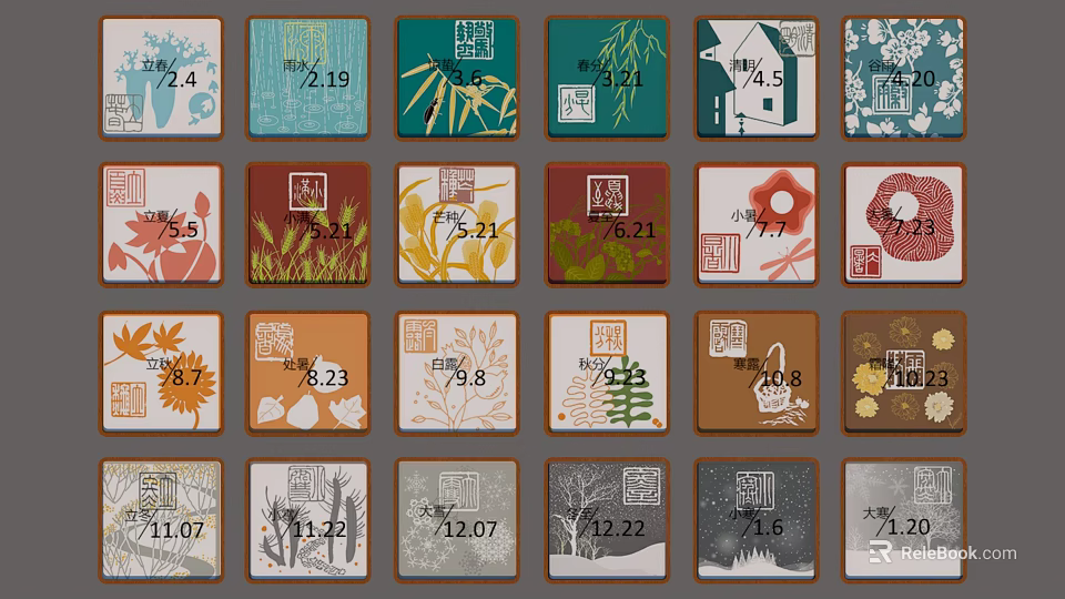 Traditional Themed Calendar Cards With Various Dates And Beautiful Illustrated Seasonal Patterns 3d model 