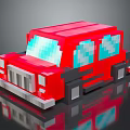 Red Blocky Pixel Art Car With Blue Windows And Front Grille 3d model