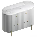 Elegant White Vertical Striped Cabinet With Golden Handles And Legs Design