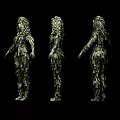Woman Figure Composed of Leaves in Multiple Angles with Green Color and Black Background