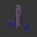 Wooden Fence Structure With Tall Main Panel And Small Spiked Barrier Sections 3d model