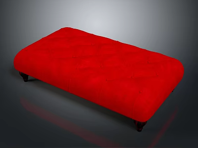 Red Velvet Upholstered Ottoman Bench With Wooden Legs And Modern Design 3d model