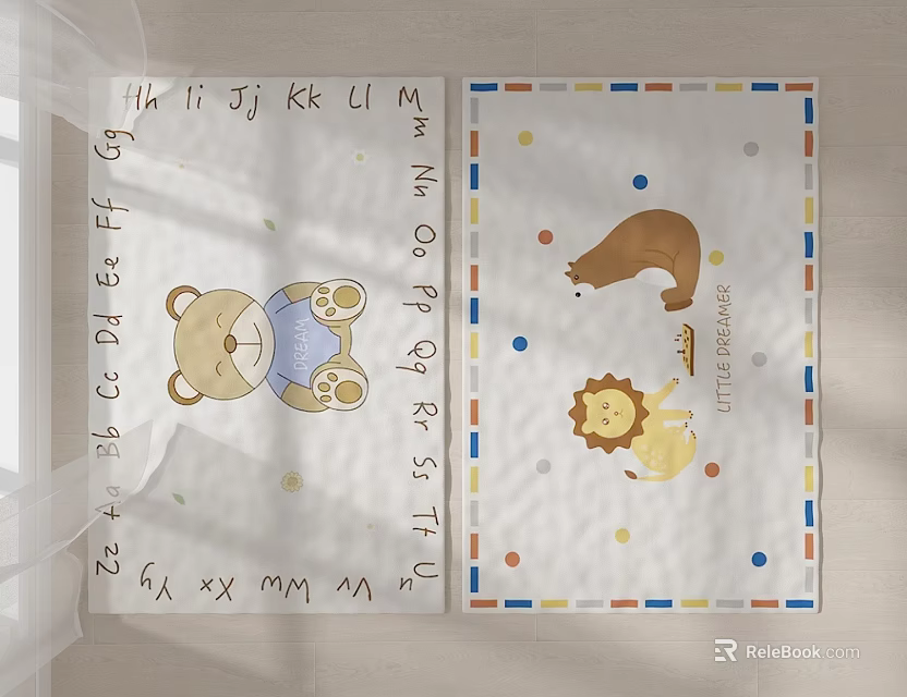 Square Carpet For Kids With Teddy Bear Lion Letters And Colorful Dots Border 3d model 