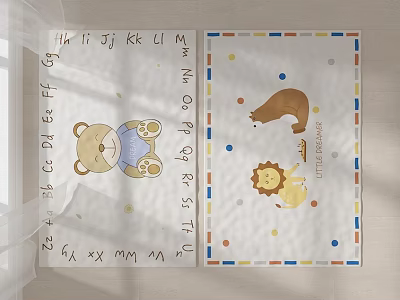 Square Carpet For Kids With Teddy Bear Lion Letters And Colorful Dots Border 3d model