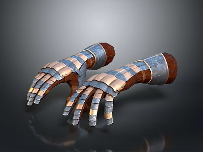 Vintage Metal Armor Gauntlets with Copper Silver Plated Details for Medieval Cosplay 3d model