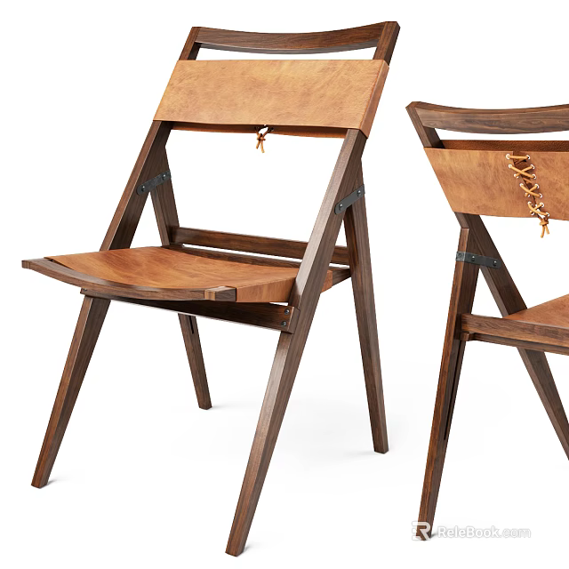 Modern Wooden Dining Chairs With Crossed Backrests Leather Straps And Slender Legs 3d model 