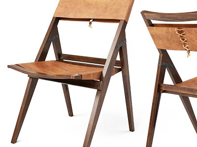 Modern Wooden Dining Chairs With Crossed Backrests Leather Straps And Slender Legs 3d model