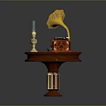 Elegant Gramophone Shaped Decorative Ornament With Golden Horn Wooden Base And Patterns