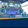 Modern Stage Design Featuring Blue Lighting Unbounded Future Theme And Circular Logo 3d model