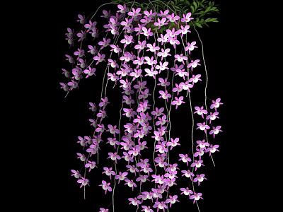Beautiful Purple Hanging Flowers With Cascading Petals And Green Leaves 3d model