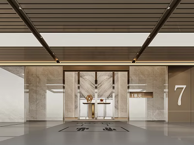 Elegant Modern Parking Garage Entrance With Marble Walls And LED Lighting Directional Signage 3d model
