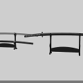 Traditional Japanese Katana Weapon With Sharp Blade Black Sheath And Decorative Stand