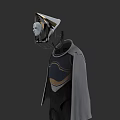 Futuristic Game Movie Character With Unique Headpiece Cloak And Blue Gold Details