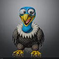 Cartoon Vulture Character With Blue Head Yellow Beak White Collar Gray Feathers And Big Eyes