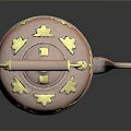 Elegant Copper Teapot With Gold Floral Patterns And Wooden Handle