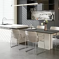 Modern Open Kitchen Interior With White Island Counter Dining Chairs And Cabinets