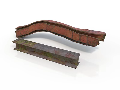Rusty Metal Beams With Curved And Long Industrial Steel Parts 3d model