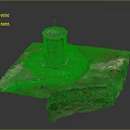 Miniature Round Tower Scenery With Spire Grass Base Fence And Rocky Structure