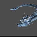 Blue Dragon With Slender Body Scales And Claws Against Grey Background