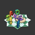 Playful Colorful Alphabet Letters With Purple Cat Toy On Checkerboard Floor