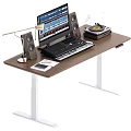 Modern Standing Desk Setup With Computer Monitor Keyboard Speakers Lamp And Record Player