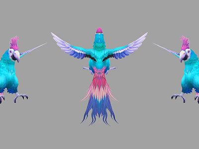 Vibrant Blue Green Birds With Pink Crests Spread Wings Displaying Colorful Feathers 3d model
