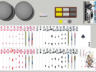 Colorful Card Game Entertainment With Playing Cards Dice Chips And Various Suits Numbers 3d model