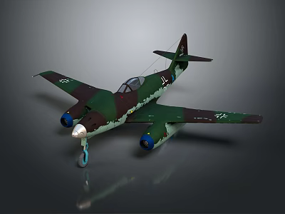 Detailed Vintage Military Aircraft With Camouflage Paint Twin Blue Engines And Wing Insignia 3d model