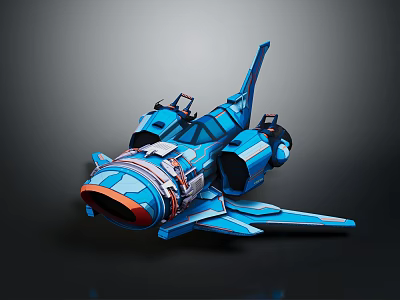 Blue Futuristic Aerial Vehicle With Streamlined Design Cockpit And Mechanical Details 3d model