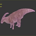 Pink Striped Parasaurolophus Dinosaur 3D Model With Textured Skin Standing On Dark Background