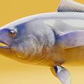 Detailed Realistic Illustration of Bluefin Tuna Swimming Gracefully in Yellow Background